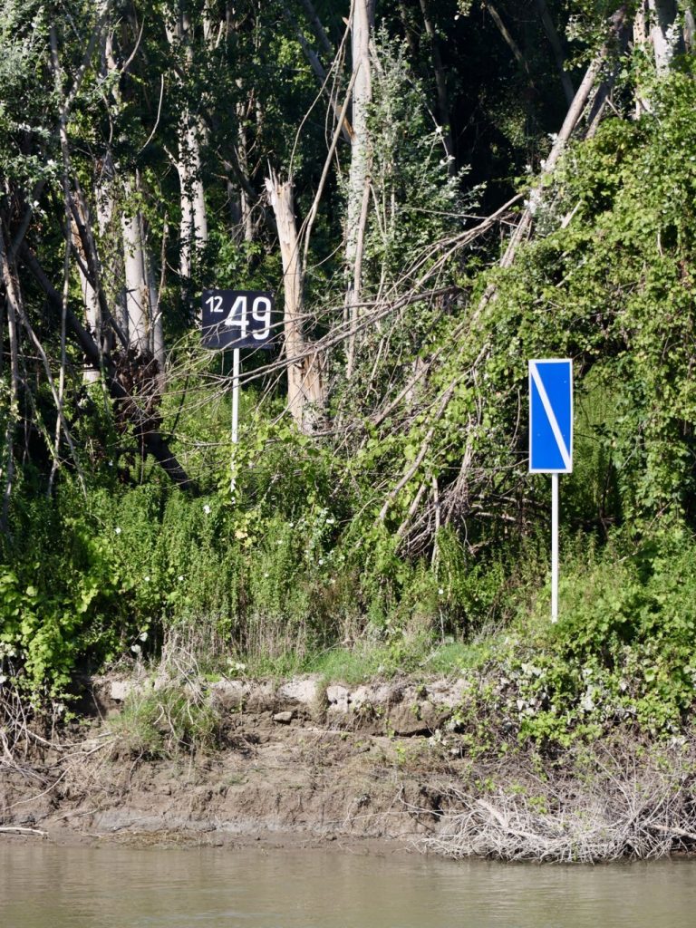 Kilometer signs at Danube river