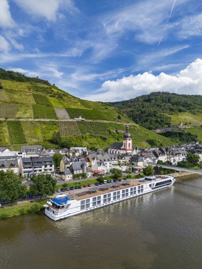 Aerial of river cruise ship Antonio Bellucci