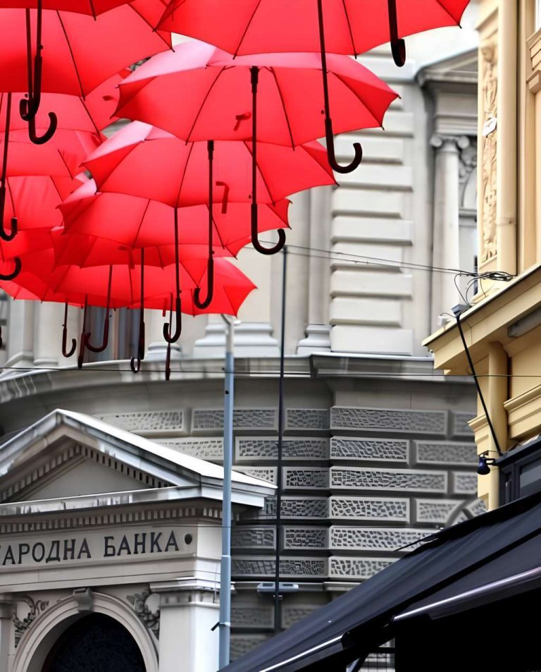 Belgrade Center Red umbrella (1) serbia in coming