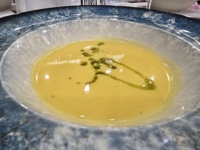 Fish cream soup with greek anise and saffron