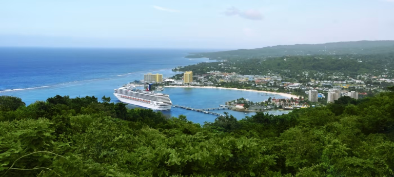 Ocho Rios Bay with Cruise Ship at Pier - credi visitjamaica