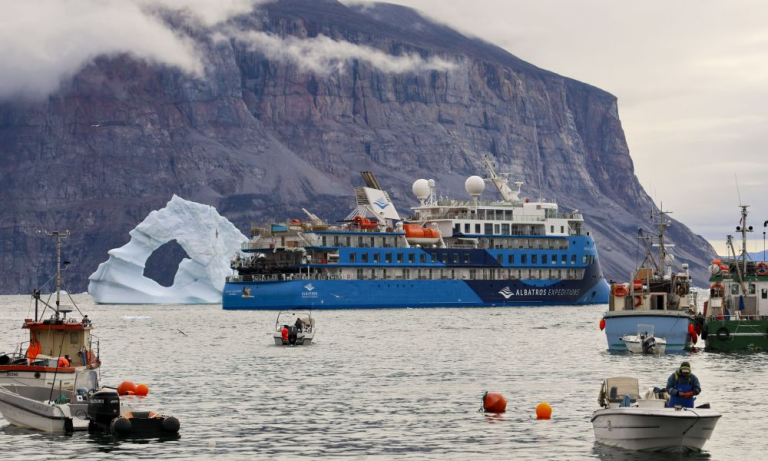 Ocean Albatros at anchor in Uummannaq, Greenland